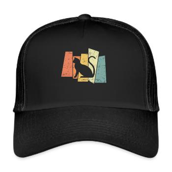Retro Vintage Cat Sunset Cats Vintage - Trucker Cap - Schwarz/Schwarz - Vorne
