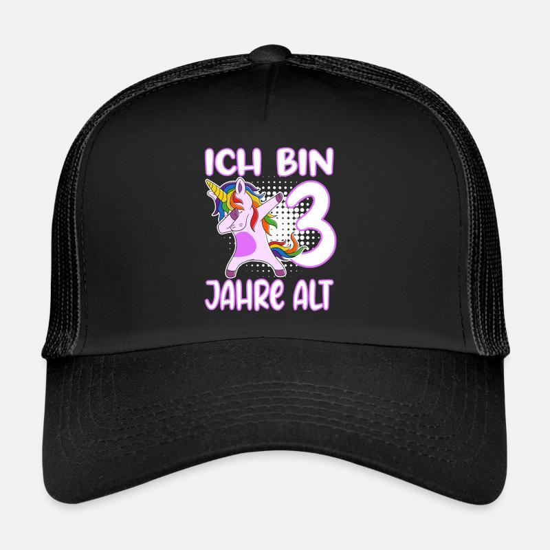 Dabbing Einhorn Ich bin 3 Jahre alt - Trucker Cap - Schwarz/Schwarz