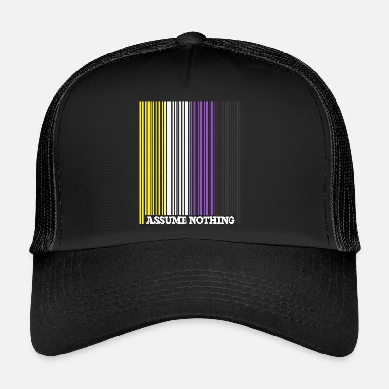 Nonbinary Flag Barcode Enby Genderqueer LGBT - Trucker Cap - Schwarz/Schwarz