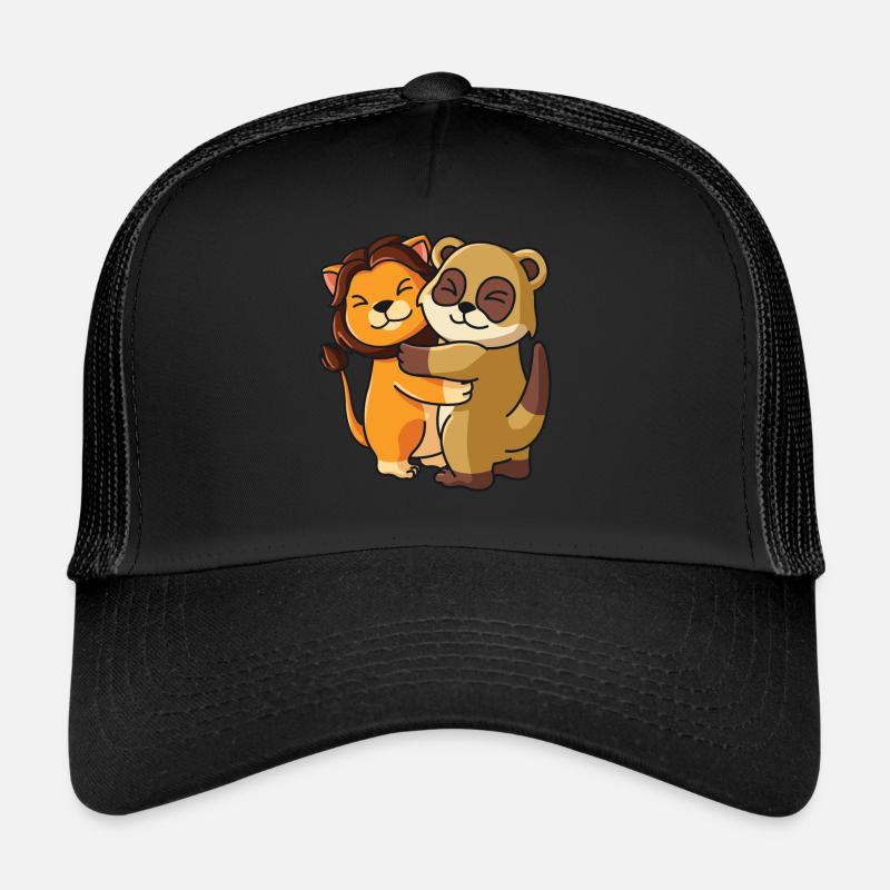 Geschwister Löwe Erdmännchen niedliche Tiere - Trucker Cap - Schwarz/Schwarz