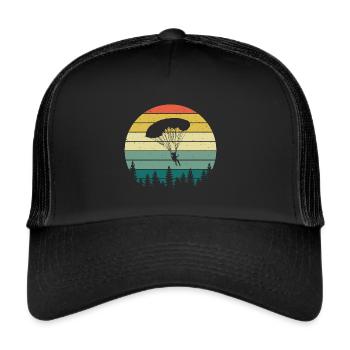 Retro Paragliding Silhouette Skydiving Paraglider - Trucker Cap - black/black - Front