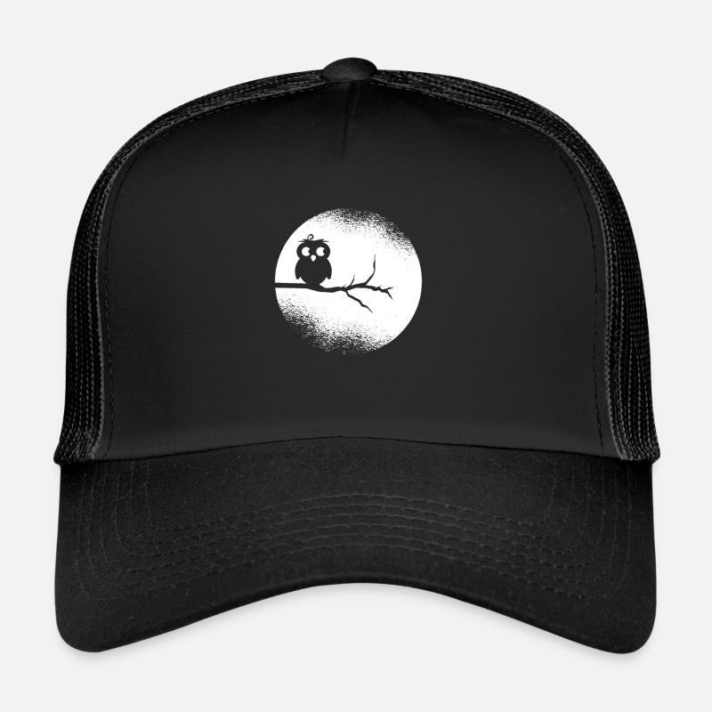 Eule Waldbewohner Eulen Vollmond - Trucker Cap - Schwarz/Schwarz