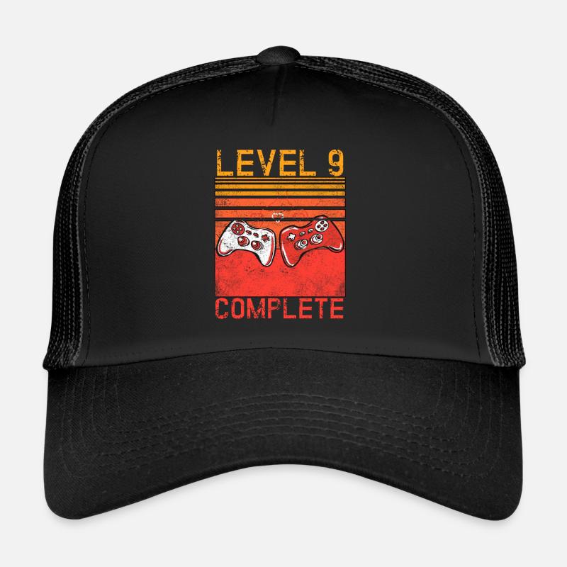 9. Kindergeburtstag Jungen Level 9 Gaming 9 Jahre - Trucker Cap - Schwarz/Schwarz