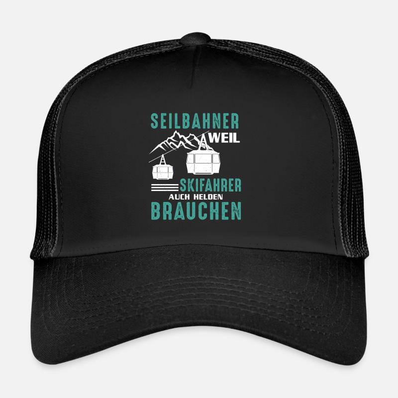 Seilbahn Gondel Bergbahn Skifahrer Helden Lustig - Trucker Cap - Schwarz/Schwarz