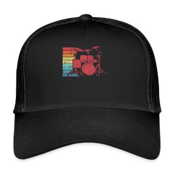 Schlagzeug Schlagzeuger Retro - Trucker Cap - Schwarz/Schwarz - Vorne