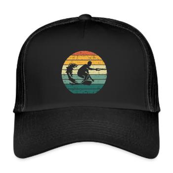 Retro Wakeboard Sunset Wakeboarder Wakeboarding - Trucker Cap - black/black - Front