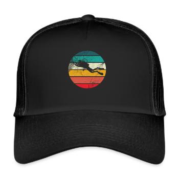 Taucher Geschenk Retro Taucher Tauchen - Trucker Cap - Schwarz/Schwarz - Vorne