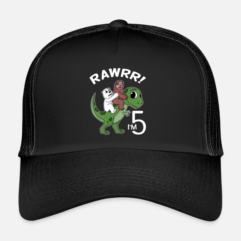 5 Dino Dinosaurier 5. Geburtstag - Trucker Cap - Schwarz/Schwarz