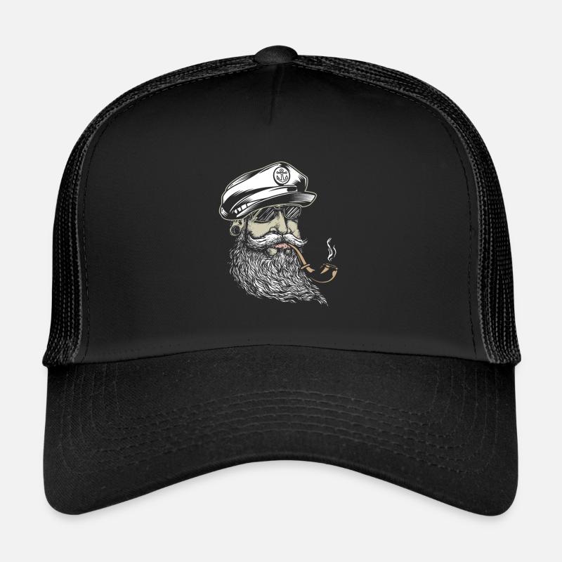 Seemann mit Pfeife - Trucker Cap - Schwarz/Schwarz