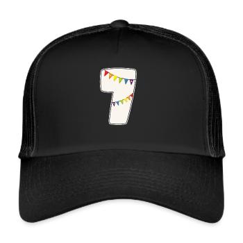 7 anniversaire 7 années numéro 7 fille arc-en-ciel - Casquette trucker  - noir/noir - Devant