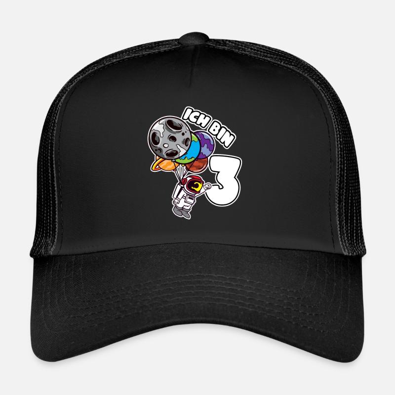 3 Geburtstag Ich Bin 3 Astronaut 3 Jahre Weltraum - Trucker Cap - Schwarz/Schwarz