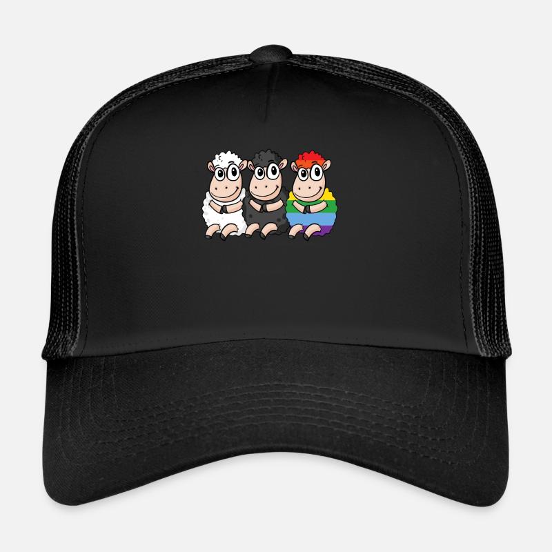 Schwarzes Schaf - Regenbogen Schaf - Trucker Cap - Schwarz/Schwarz