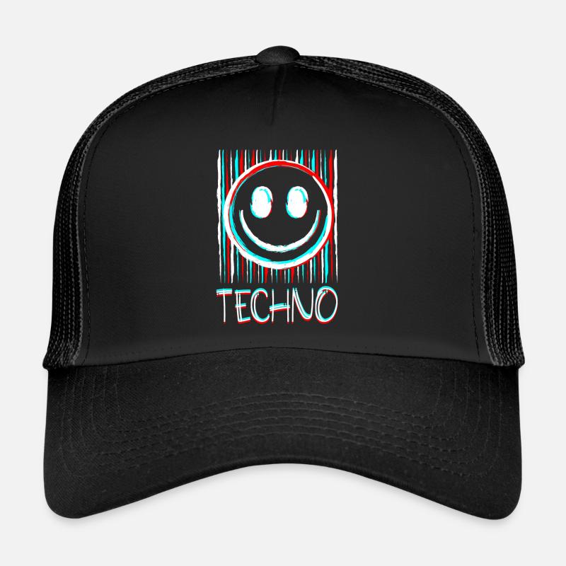 Techno Musique Visage Disque phonographe DJ Smile EDM Casquette trucker 