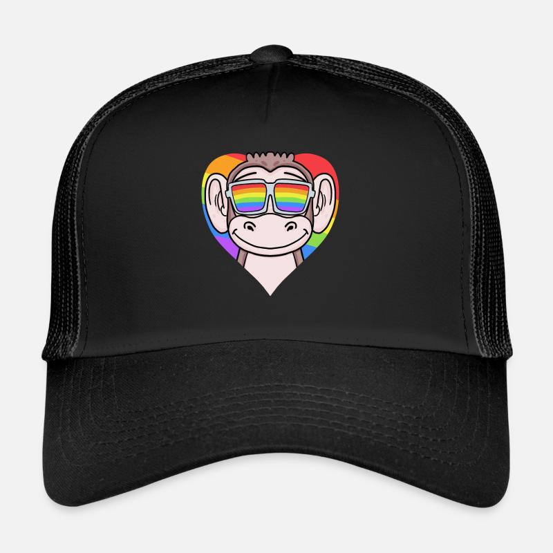 Cœur LGBT avec singe arc-en-ciel Casquette trucker 