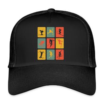 Retro Freeski Skier Skiing Vintage Ski - Trucker Cap - black/black - Front