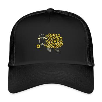 Cute Sheep With Flower Wool Sunflower - Trucker Cap - Schwarz/Schwarz - Vorne