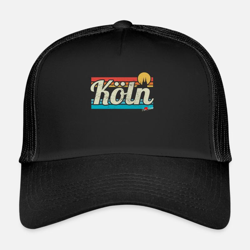 Köln Cologne Retro Vintage Surfer Kölner Karneval - Trucker Cap - Schwarz/Schwarz