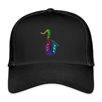 Retro Saxophone Musical Instrument Circular Shape - Casquette trucker  - noir/noir - Devant