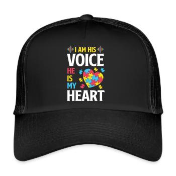 I Am His Voice Autism Awareness Yellow Ribbon - Trucker Cap - black/black - Front