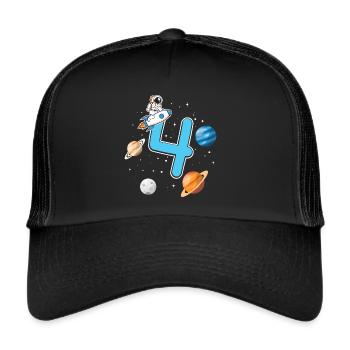 Birthday 4 years astronaut rocket 4th birthday - Trucker Cap - black/black - Front