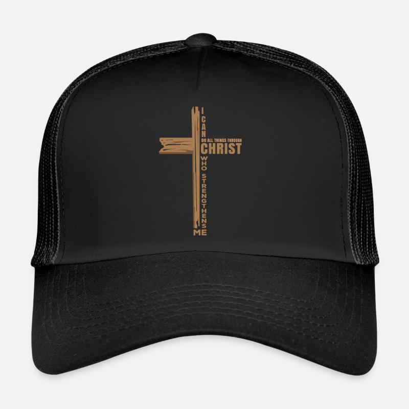 I Can Do All Things Through Christ Religious Cross - Trucker Cap - Schwarz/Schwarz
