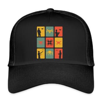 Retro Drohne Drohnenpilot Quadrocopter Drohnen - Trucker Cap - Schwarz/Schwarz - Vorne