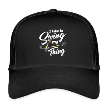 I Like To Swing My Thing Metal Detecting Detector - Trucker Cap - Schwarz/Schwarz - Vorne