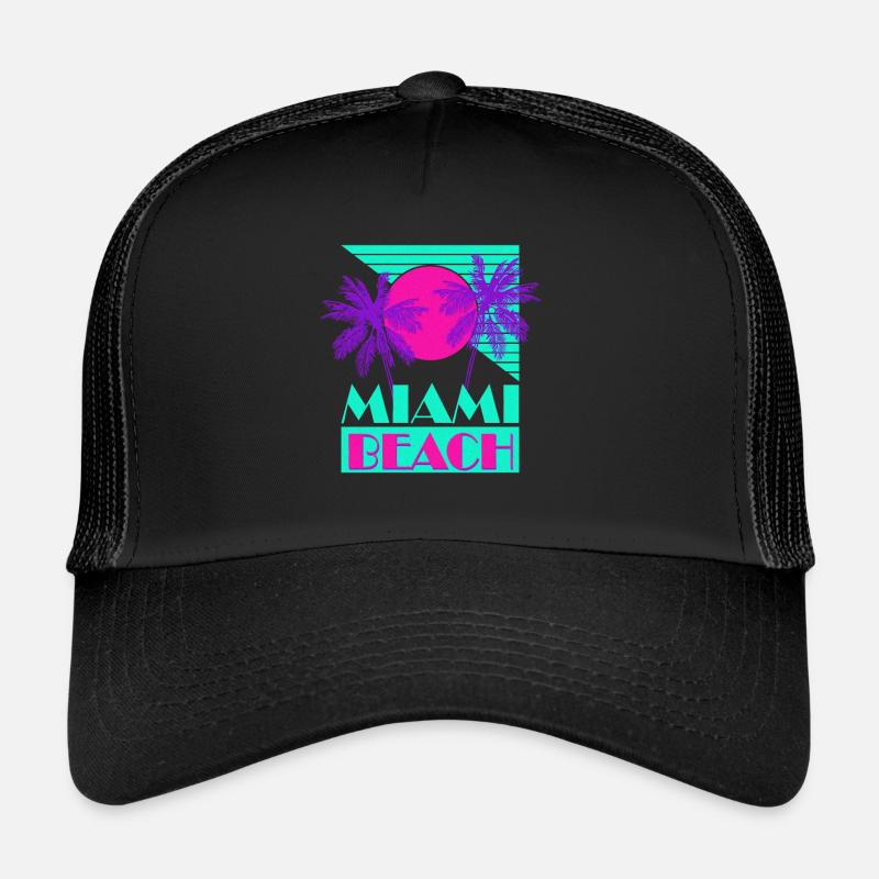 Miami Beach Retro Green Sunset Palms Trucker Cap