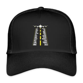Pilote Airplane Alphabet - Phonetic Alphabet - Casquette trucker  - noir/noir - Devant