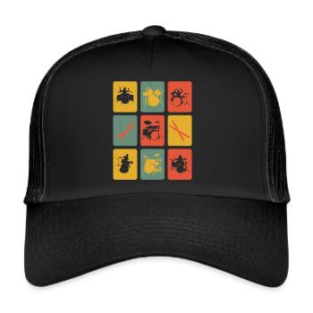 Rétro batterie joueur Drummer Drumsticks musique - Casquette trucker  - noir/noir - Devant
