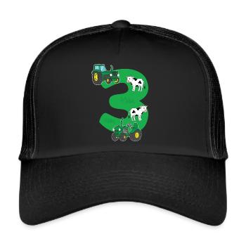 Birthday 3 years tractor farmer 3rd birthday - Trucker Cap - Schwarz/Schwarz - Vorne