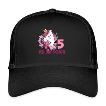 5. Geburtstag Mädchen 5 Jahre Pferd Pferde Einhorn - Trucker Cap - Schwarz/Schwarz - Vorne