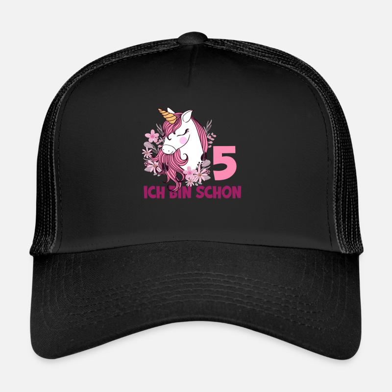5. Geburtstag Mädchen 5 Jahre Pferd Pferde Einhorn - Trucker Cap - Schwarz/Schwarz