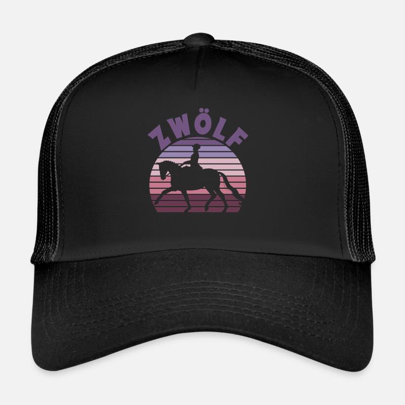 12. Geburtstag Mädchen 12 Jahre Pferd Reiterin - Trucker Cap - Schwarz/Schwarz