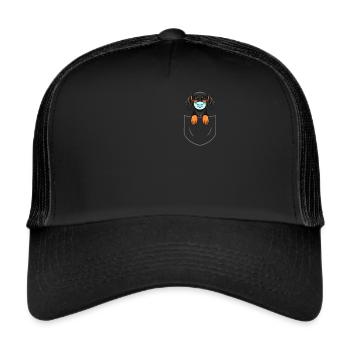 Dackel Teckel Dachshund in der Vordertasche Maske - Trucker Cap - Schwarz/Schwarz - Vorne