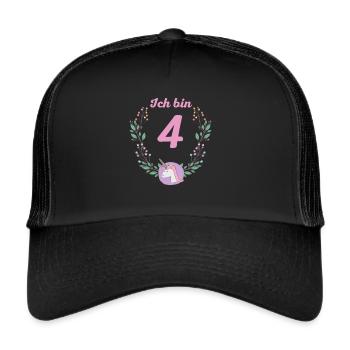 4 Jahre Einhorn 4. Geburtstag Mädchen - Trucker Cap - Schwarz/Schwarz - Vorne