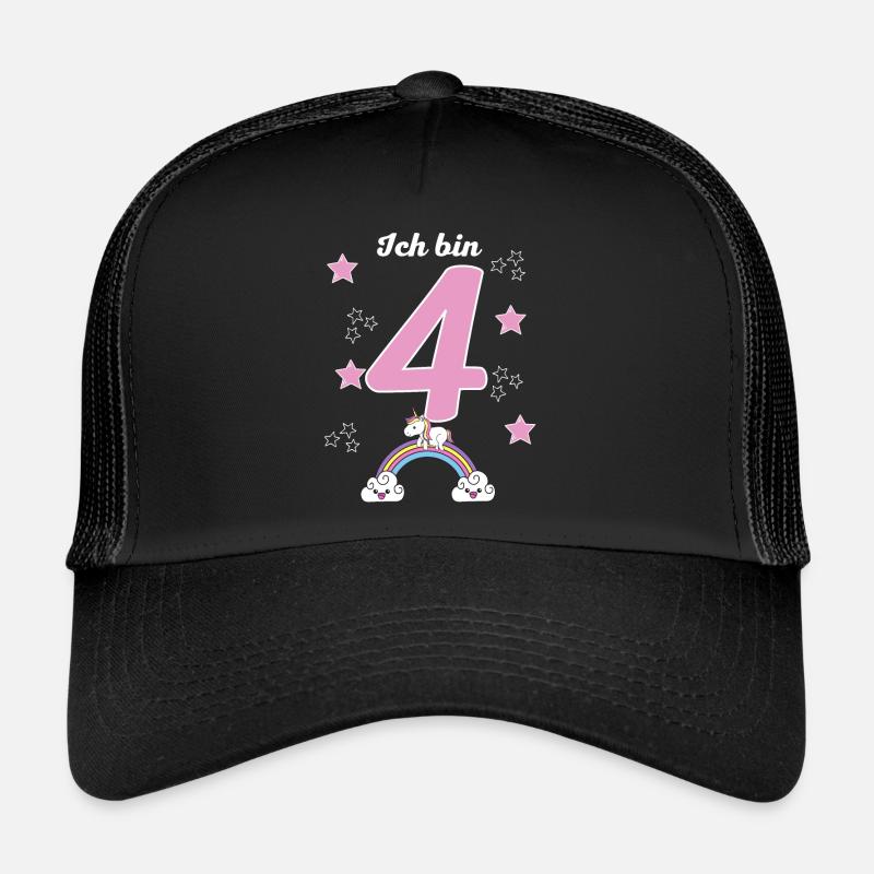4 Jahre Einhorn 4. Geburtstag Mädchen - Trucker Cap - Schwarz/Schwarz
