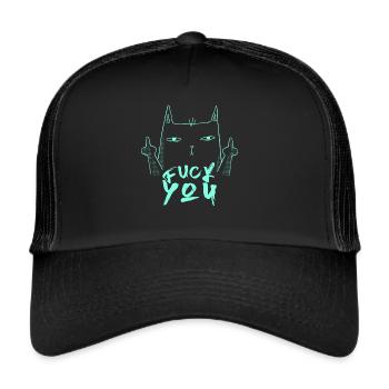Fuck You - Fuck Off - Chat avec majeur - Casquette trucker  - noir/noir - Devant