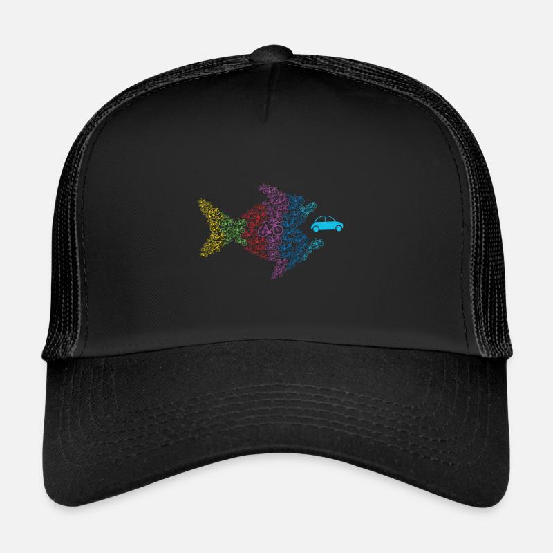 Retro Bicycle Fish Eats Car Bicycle Lover Cyclists - Trucker Cap - Schwarz/Schwarz