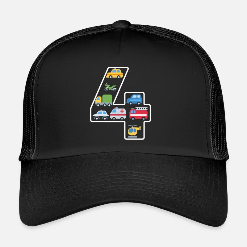 4 Jahre 4. Geburtstag Kindergeburtstag - Trucker Cap - Schwarz/Schwarz