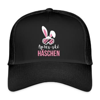 Après-Ski Häschen Ski Alpen Winterurlaub - Trucker Cap - Schwarz/Schwarz - Vorne