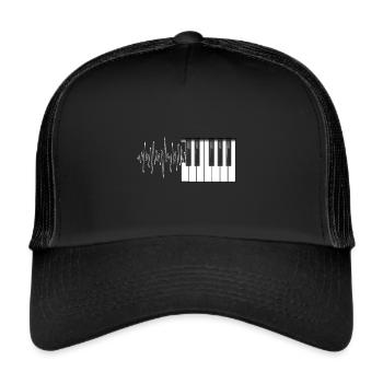 Keyboard Herzschlag Klavier Musikinstrument Piano - Trucker Cap - Schwarz/Schwarz - Vorne