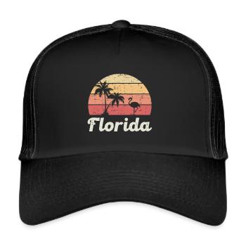 Floride Flamingo Palmiers Surf Sunset Plage - Casquette trucker  - noir/noir - Devant