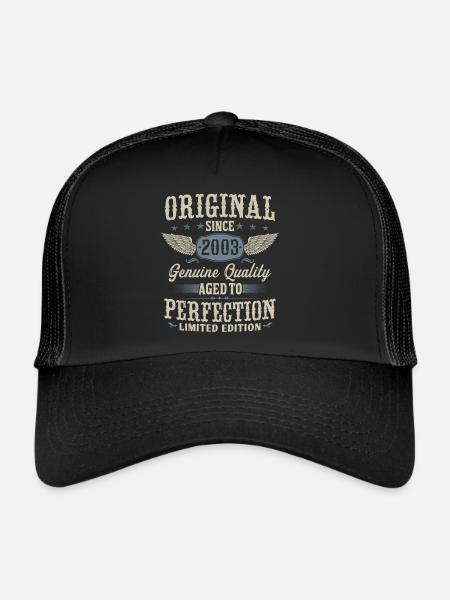 Jahrgang 2003 Original Vintage Geburtstag Geschenk - Trucker Cap - Schwarz/Schwarz - Vorne