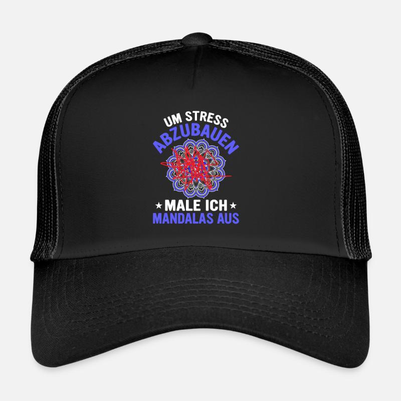 Geschenk Stress Mandala Malen - Trucker Cap - Schwarz/Schwarz