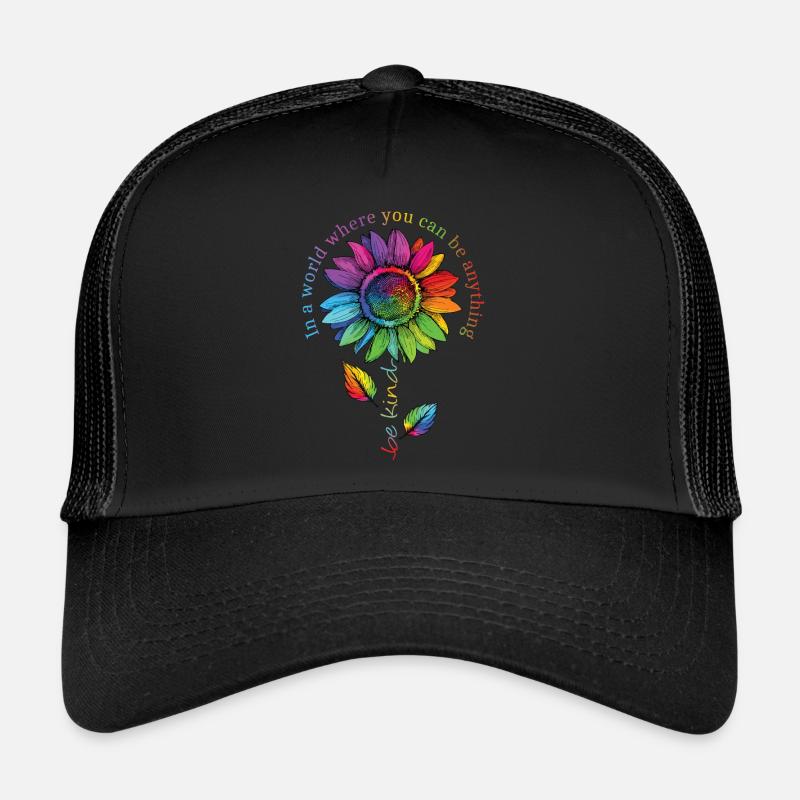 Be Kind LGBTQ Regenbogen Sonnenblume Blume CSD - Trucker Cap - Schwarz/Schwarz