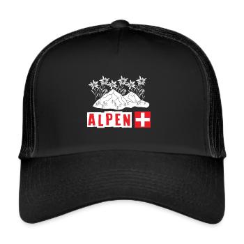 Schweizer Alpen Edelweiß Blume Edelweiss - Trucker Cap - Schwarz/Schwarz - Vorne