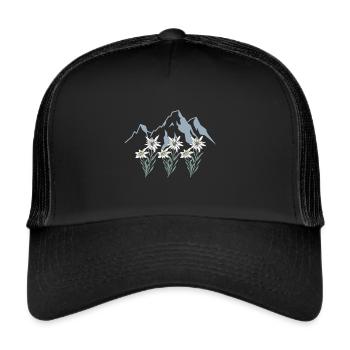 Edelweiss Alps Tyrol Swiss Mountain Flower - Trucker Cap - black/black - Front