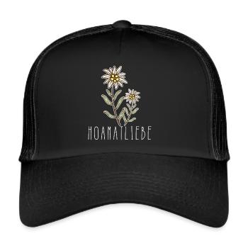 Alpen Edelweiß Hoamatliebe Schweiz Österreich - Trucker Cap - Schwarz/Schwarz - Vorne