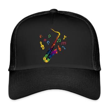 Saxophone Musical Notes Music Instrument Saxophone - Casquette trucker  - noir/noir - Devant